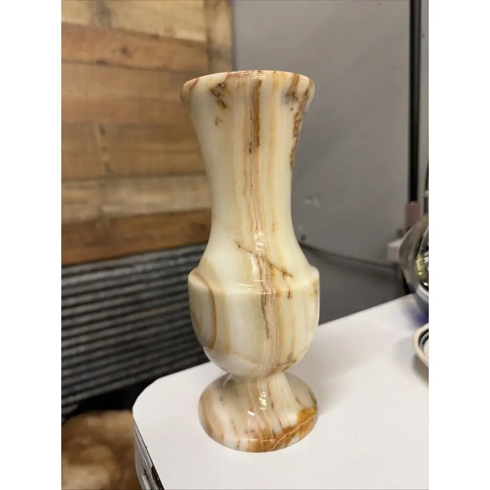 Vintage Onyx Stone Vase 8 1/4in Tall